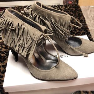 CALVIN KLEIN suede fringe heels